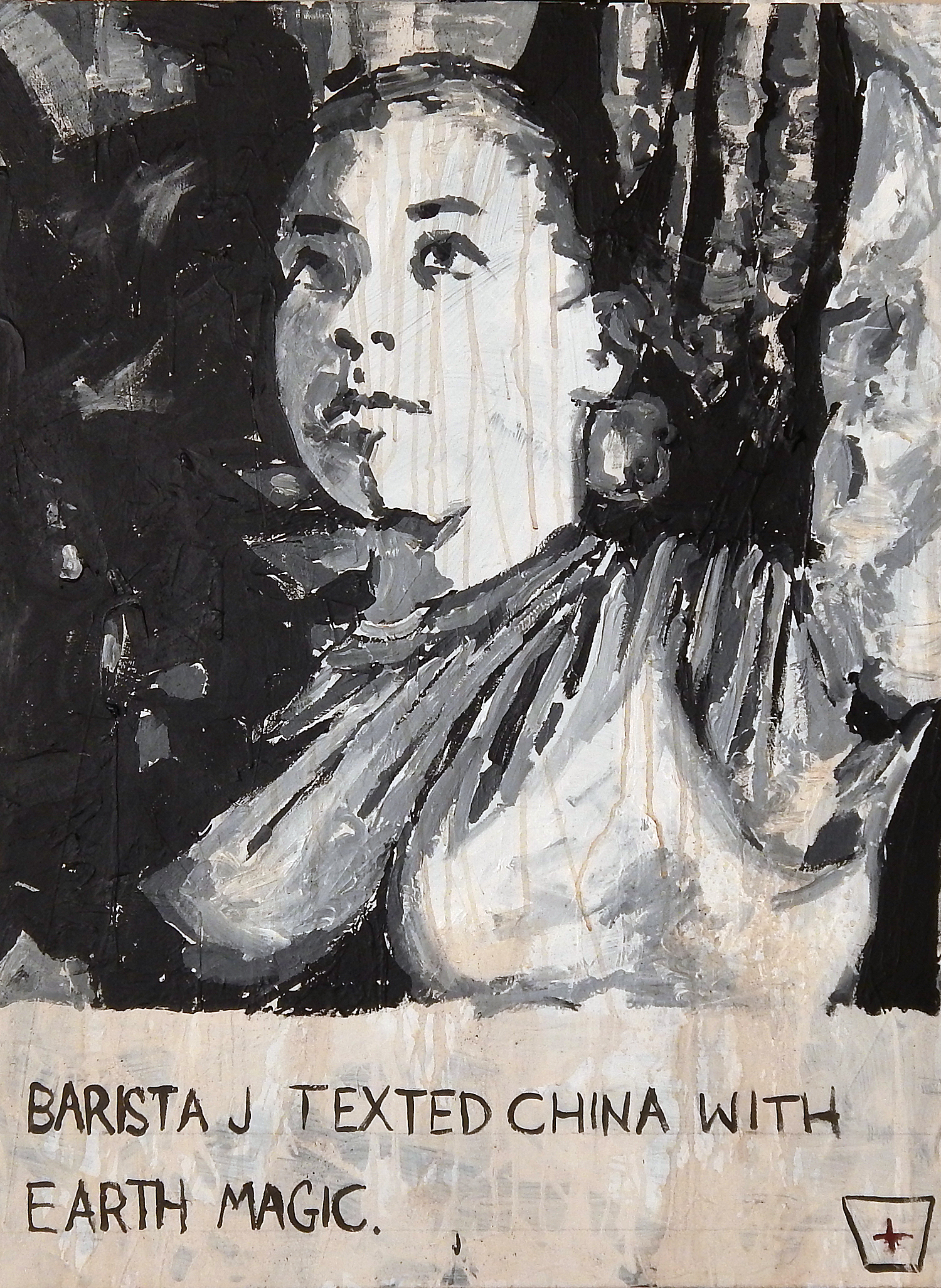 "Texted China With Earth Magic" acrylic, coffee and mixed media on canvas.