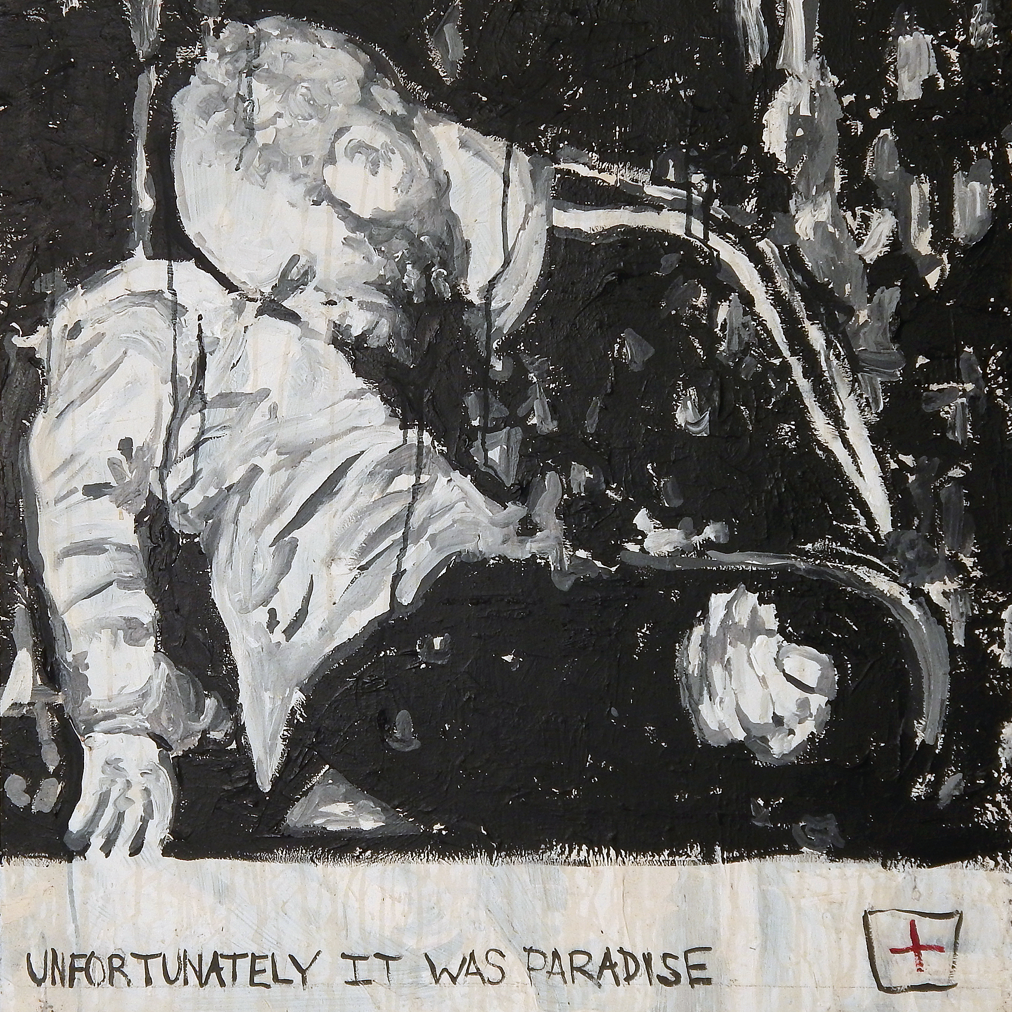 "Unfortunately, It Was Paradise" acrylic, coffee and mixed media on canvas.