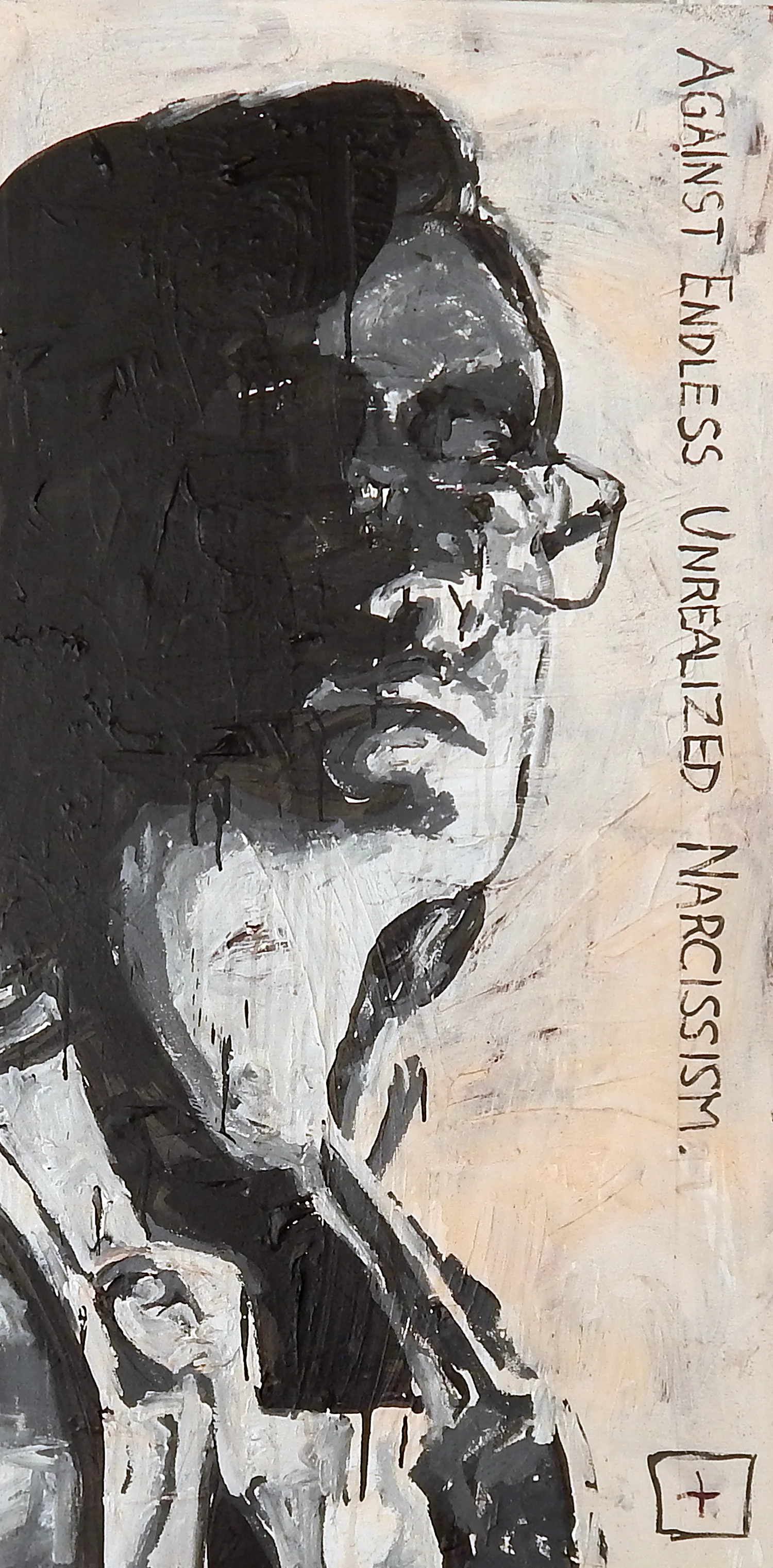 "Against Endless Unrealized Narcissism" acrylic, coffee and mixed media on canvas.
