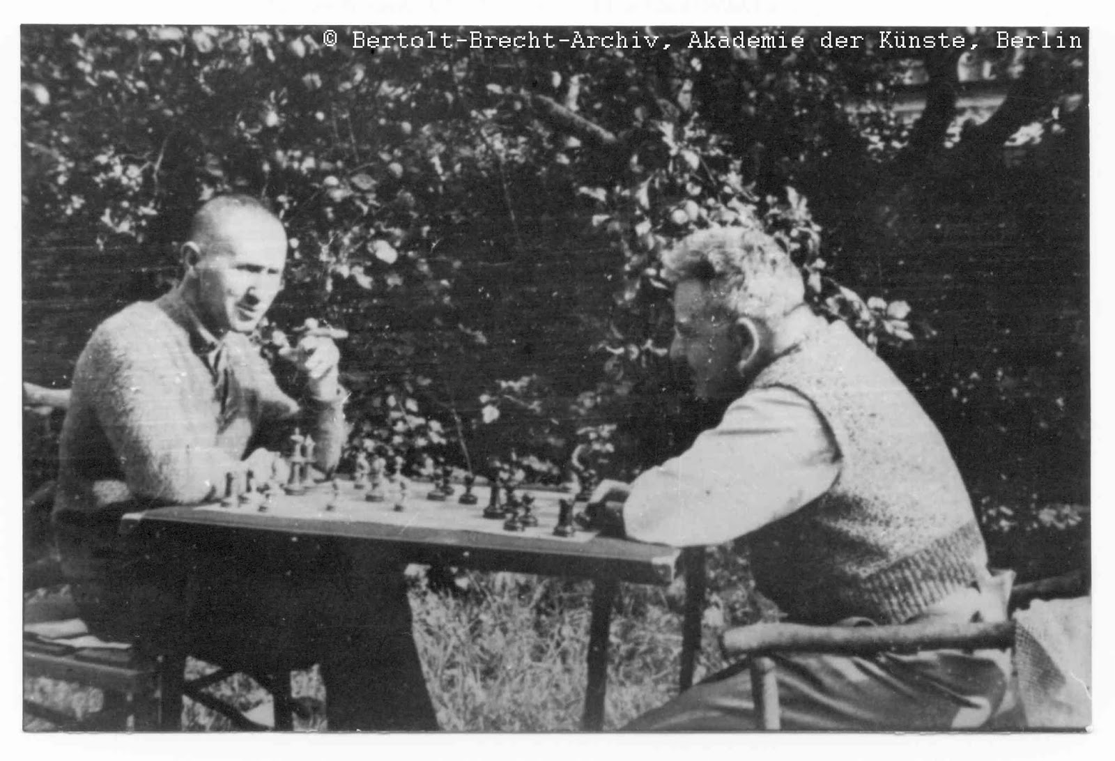 Brecht and Benjamin playing chess while exiled in Denmark, 1934