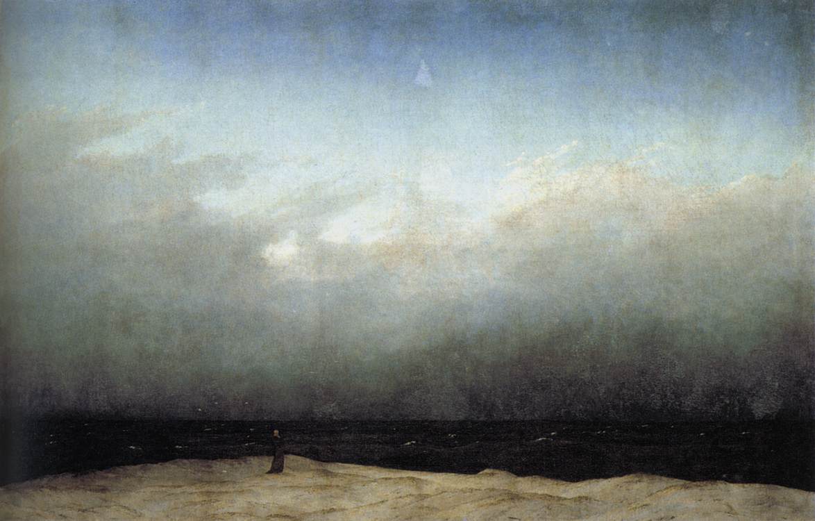 Casper David Friedrich, Monk by the Sea , 1809. Far from dominating the mysteries of the universe the monk is dwarfed by them