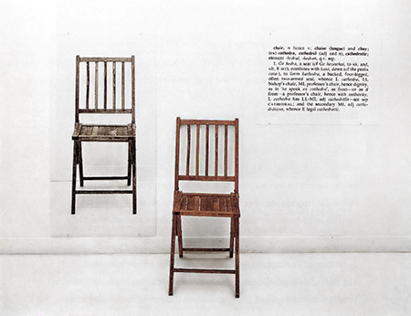 If you ever studied conceptual art in school you saw this picture: Joseph Kosuth’s One and Three Chairs (1965)