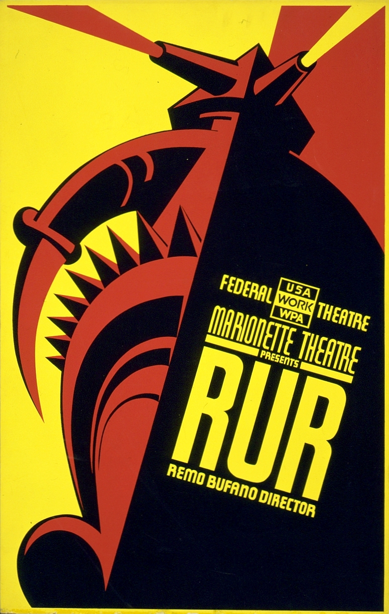 Poster for an American Federal Theatre production of R.U.R. , circa 1930s