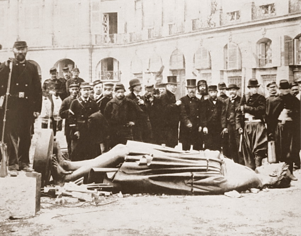 The imperial Vendome Column, brought down by Communards at the suggestion of Courbet