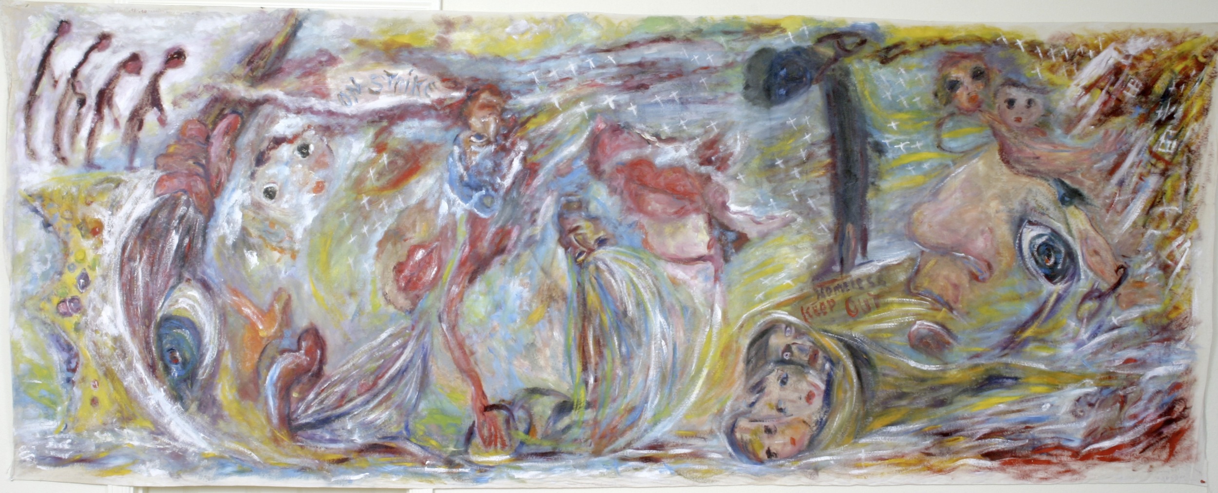 Down Through the Ages Through Roses and Flame , oil on burlap..1960s 34"x 7'