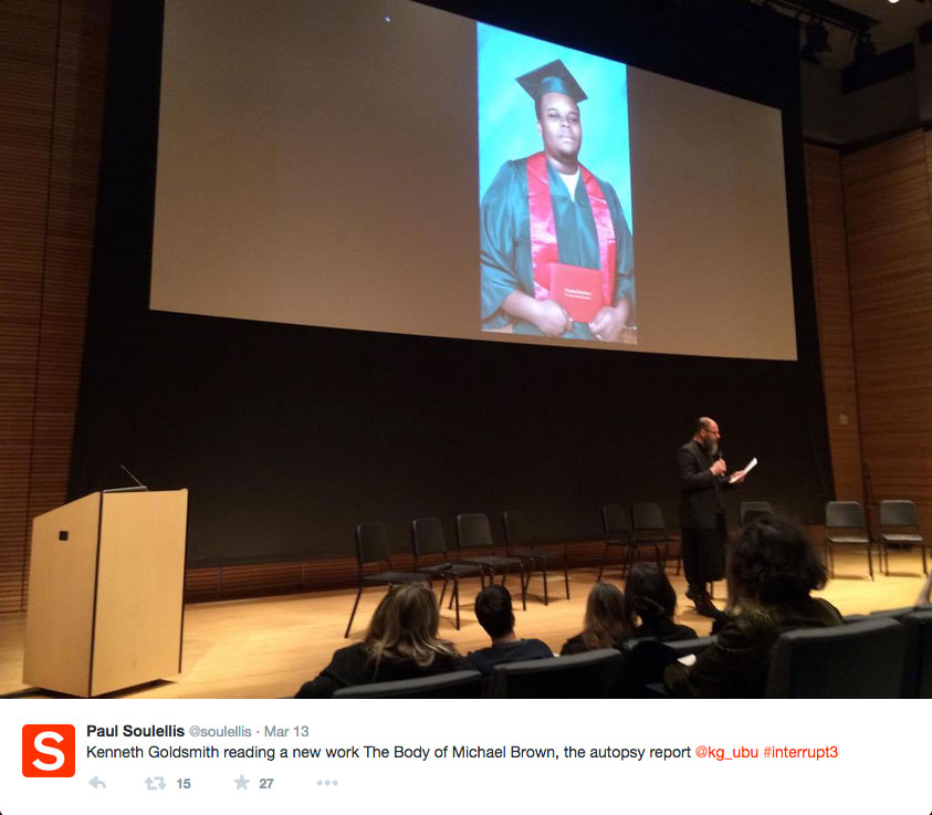 Conceptual poet Kenneth Goldsmith reads a remixed autopsy report