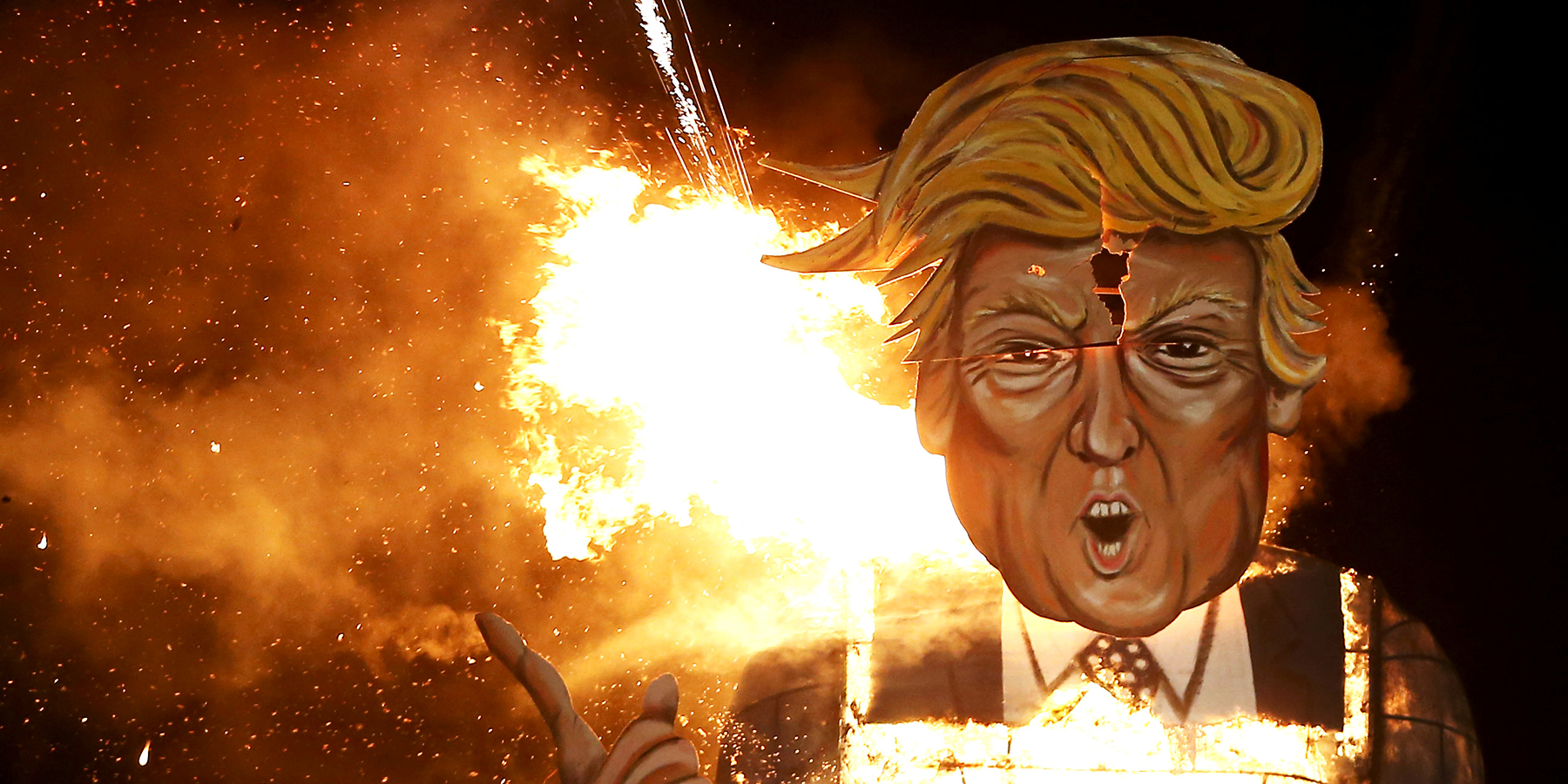 Trump effigy sent on fire during a Guy Fawkes celebration in the UK