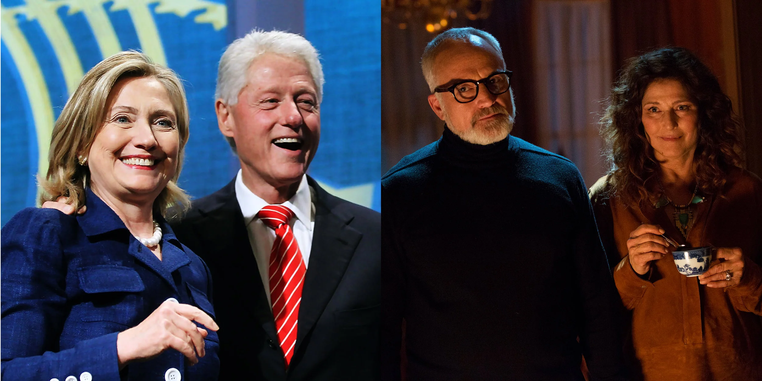 Hillary and Bill Clinton in real life; Bradley Whitford and Catherine Keener (Dean and Missy Armitage) in Get Out