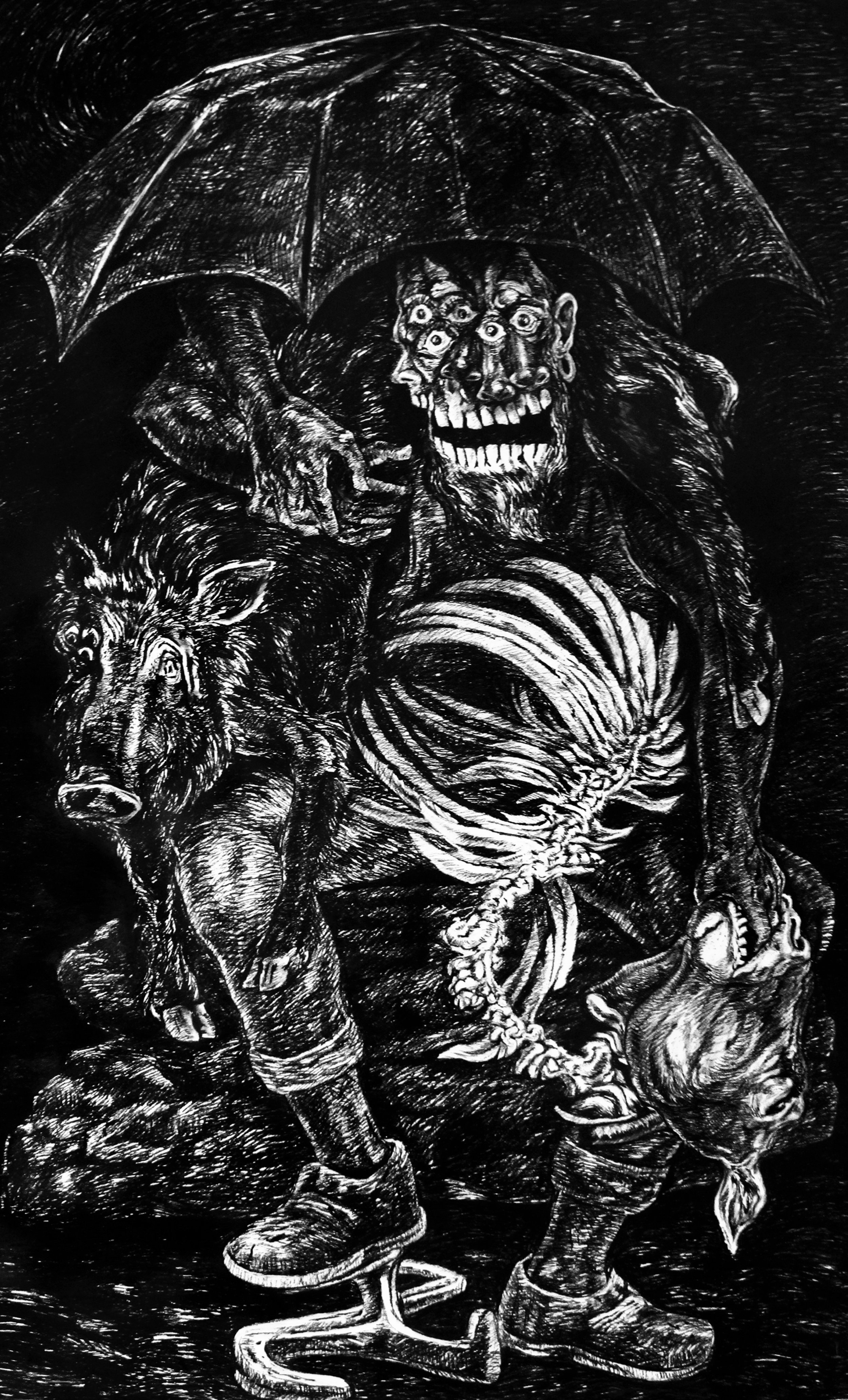 Anupam Roy, Class Consciousness is Not Possible without Caste Consciousness , charcoal drawing on paper.