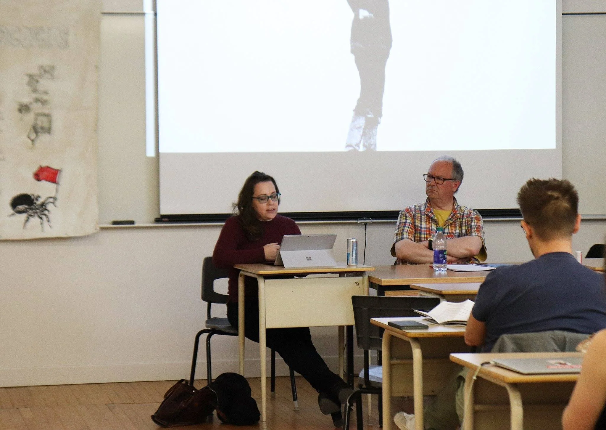 Always a rapt listener, Neil Davidson with Holly Lewis, Red Wedge panel series at the Historical Materialism “Great Transition” conference, Montreal, spring 2018.
