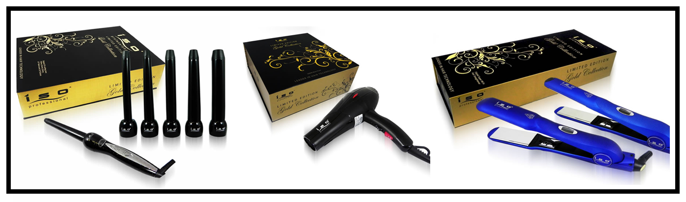 New Packaging for ISO's Gold Collection took a new approach but kept a simple design across all products (straighteners, blow dryers, curling irons).