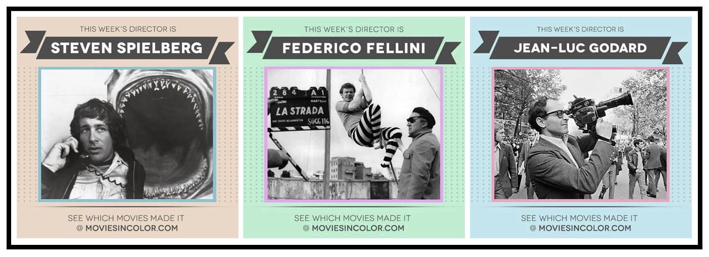 Facebook graphics promote which movies and directors are on the website weekly.