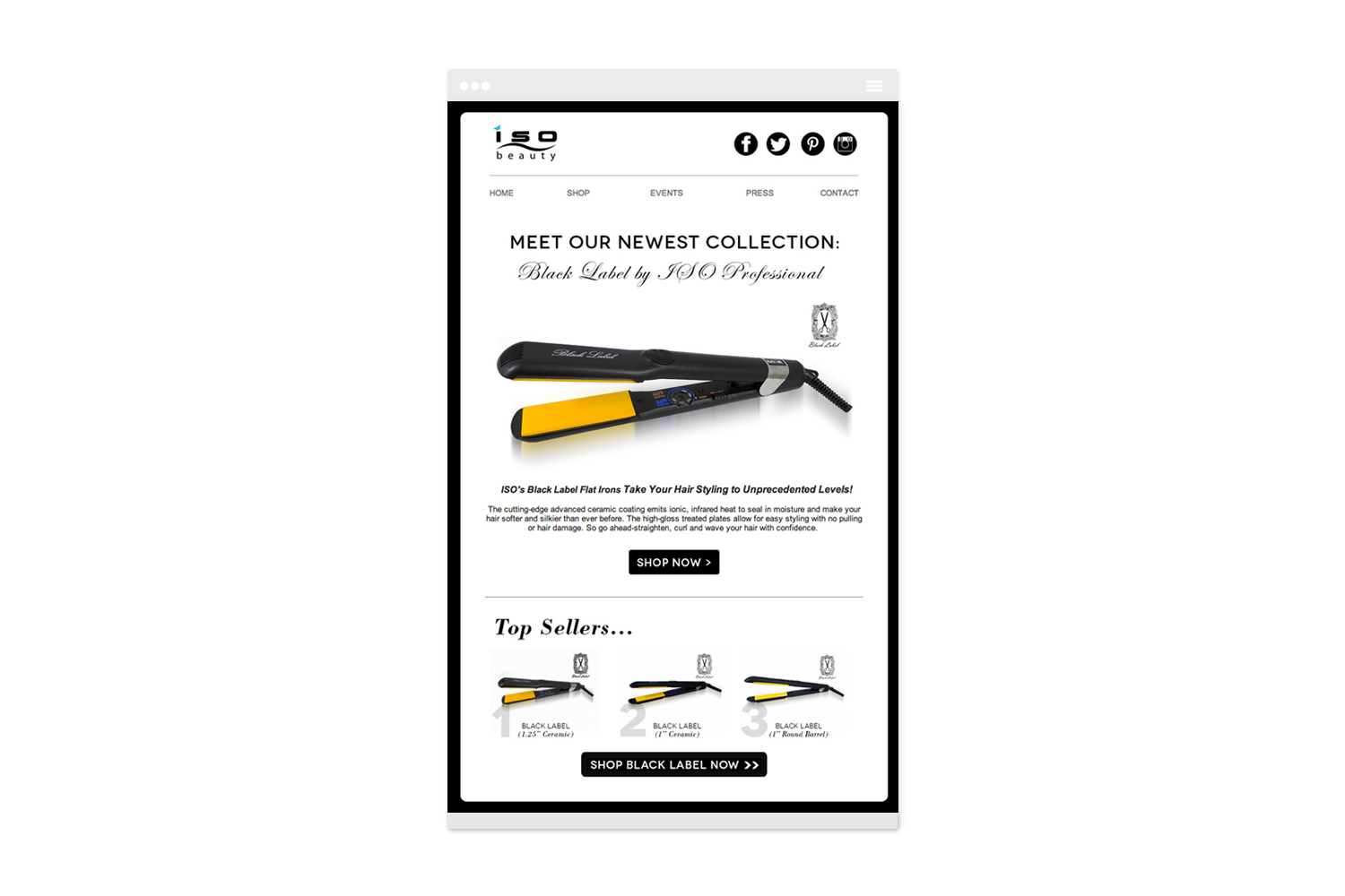 For online newsletters, simplicity & product imagery took center stage. Here is one example of a campaign introducing the Black Label series of straighteners.
