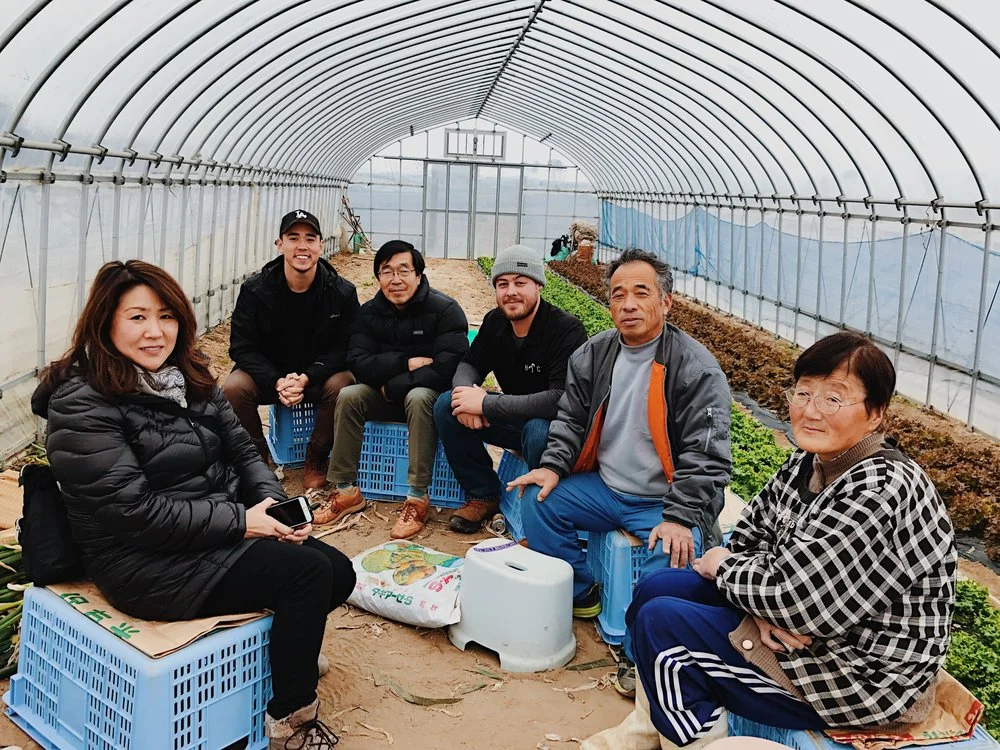 Tsuneo-san introducing us to his farming friends in Sendai.