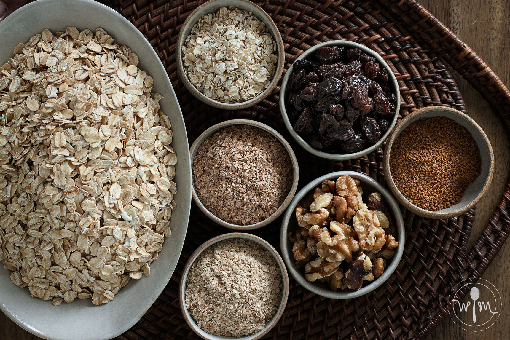 Basic muesli ingredients: Grains, fruits, nuts. The original birchermüesli recipe contained more fruit than grain, but that's what's great about making your own - you can decide what to put in and how much of each.