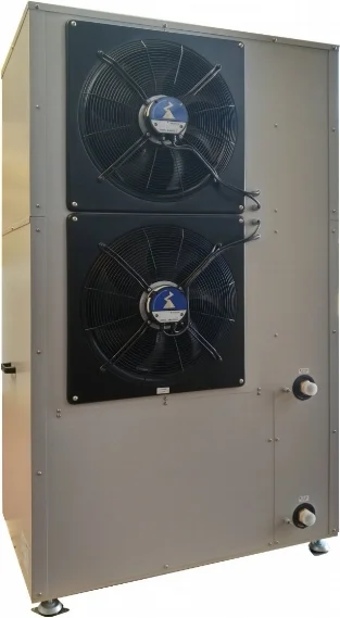 Rückansicht der Wärmepumpe thermselect