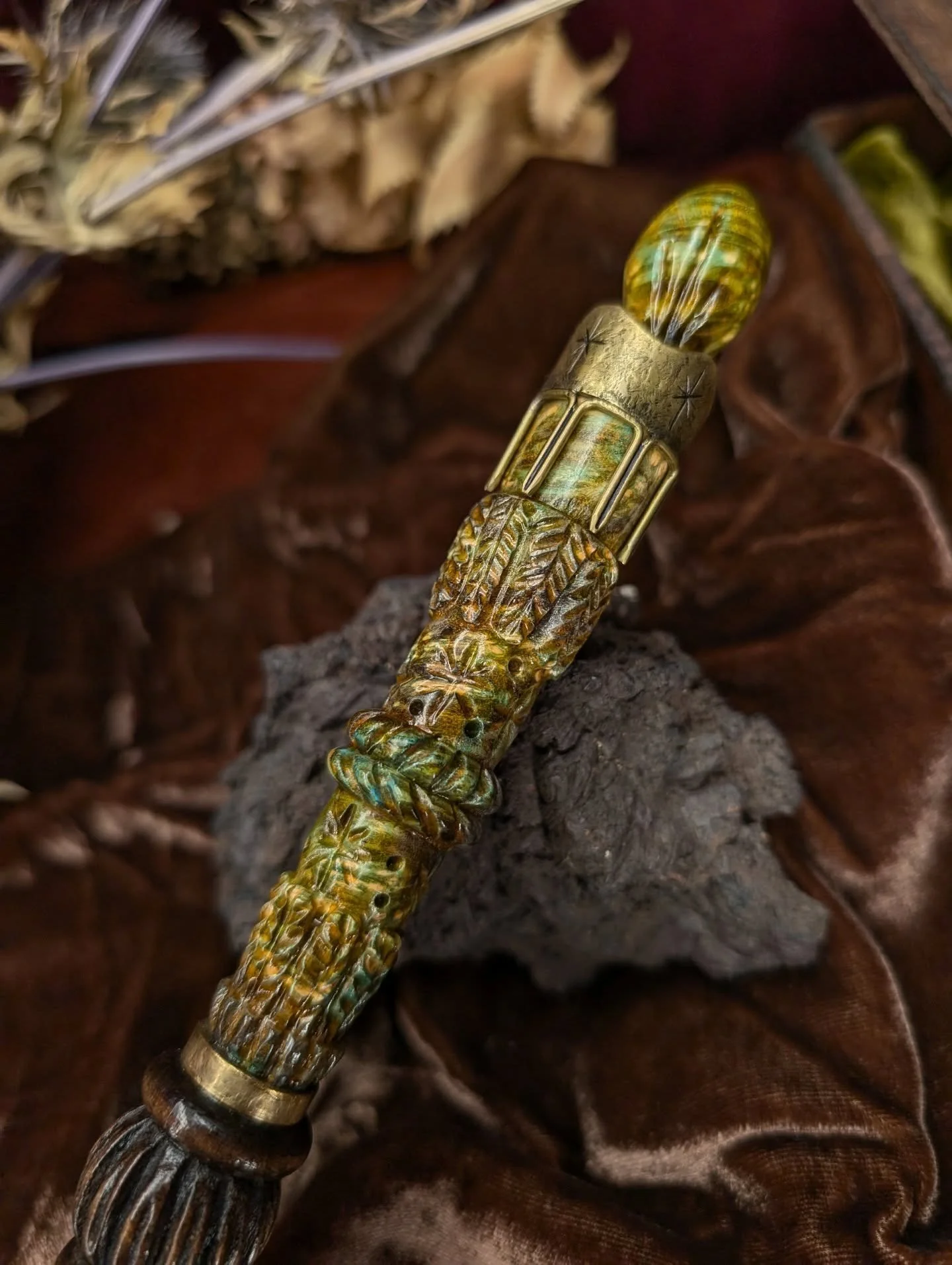 'Leafy Embrace of the Sacred Nature' Treasure Wand, Ash Wood and Maple Burl,  Brass Ring, Brass Jewelry by @svnlights , 40 cm

Tomorrow 8pm GMT +1 - All available Treasures as well as The First batch of Artefacts from the 'Garden of Dreams' Collectio