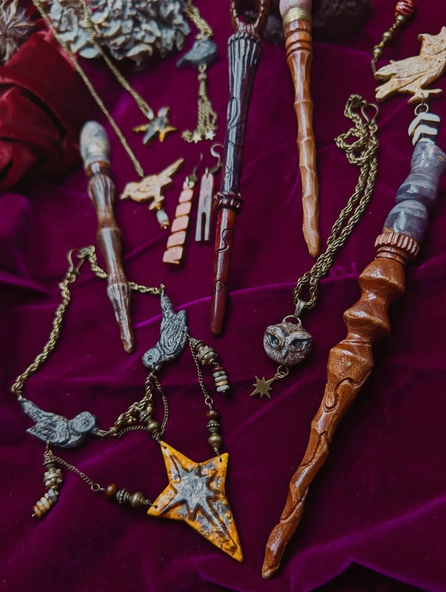 Hand-carved, one-of-a-kind wooden jewelry created for kindred spirits and lovers of magic. Each piece is shaped with care and intention, and some are crafted from the very same woods used for magical wands, subtly linking their energy to the one who 
