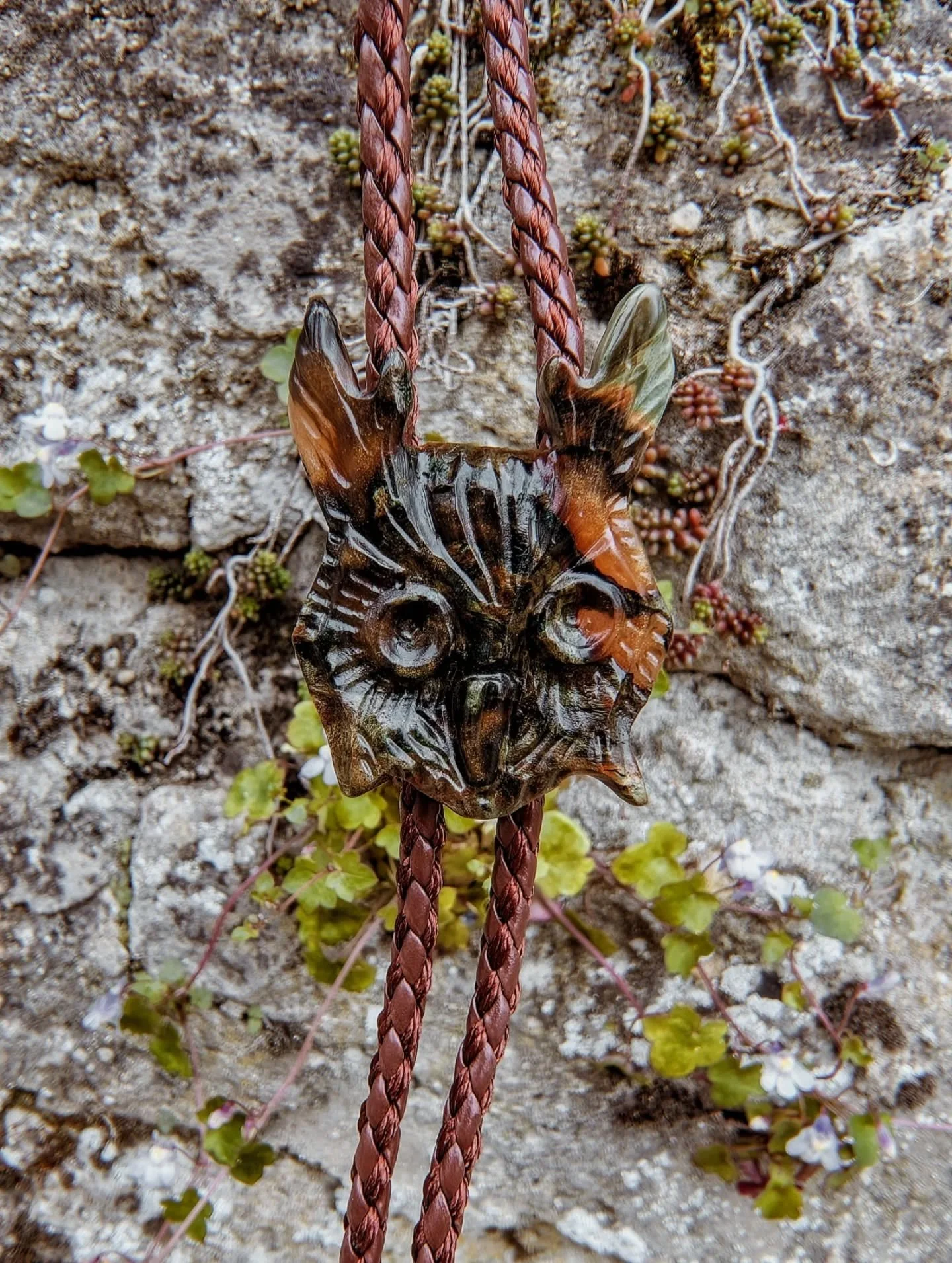 Meet the Guardians of the Garden of Dreams 

Hand-carved from beautifully colored wood burls of various essences, each of these bolo ties is a small piece of wearable art, made to accompany you on your adventures and stay close to your heart. Finishe
