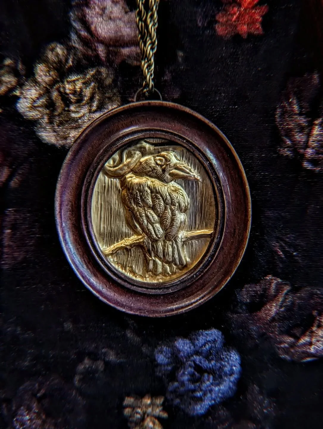 A small Tree Sparrow Wizard hand made in a thin metal sheet, set beneath a domed glass in a delicate oval wooden frame. A tiny feathered being, a little piece of Earth&rsquo;s magic. A winged poem from The Garden of Dreams.
I love metal embossing, tr