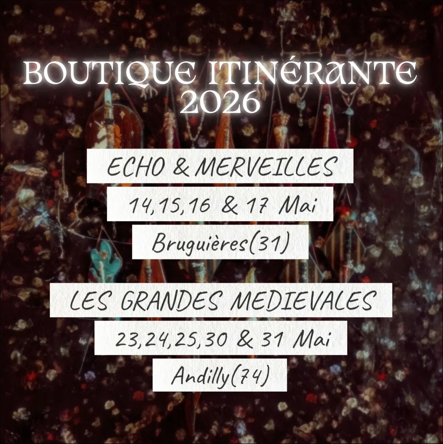 🪶 Where to find Me with my Little Travelling Boutique 🪶

Will I see you there ?