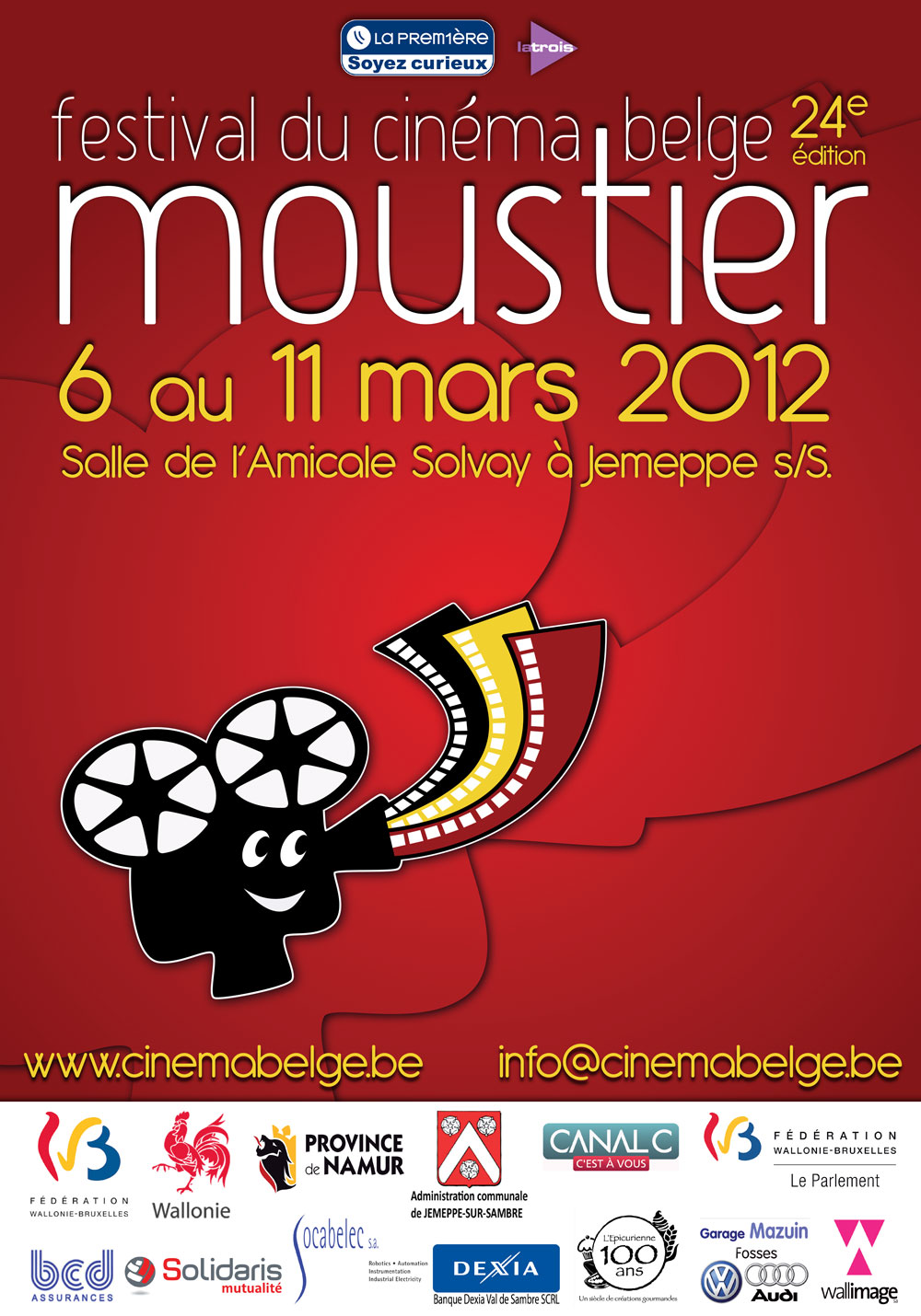 24e Festival en 2012 du 6 au 11 mars Torpédo de Matthieu Donck A pas de loup d’Olivier Ringer Au cul du loup de Pierre Duculot Le Gamin au vélo de Jean-Pierre et Luc Dardenne De bon matin de Jean-Marc Moutout Fils Unique de Miel Van Hoogenbemt Les aventures de Tintin, le secret de la licorne de Steven Spielberg La fée de Dominique Abel, Fiona Gordon et Bruno Romy On the road again, le cinéma de Bouli Lanners de Benoît Mariage Les géants de Bouli Lanners Mon pire cauchemar d’Anne Fontaine Toutes nos envies de Philippe Lioret
