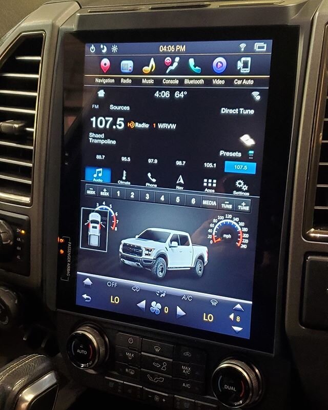 Finished up a Tesla screen in a new Ford Raptor. This unit changed the look of the inside for sure!! WiFi,CarPlay,A/C controls,gauge controls,etc #ford #raptor #streetsounds
