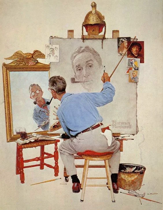 NORMAN ROCKWELL - TRIPLE SELF-PORTRAIT, 1960.