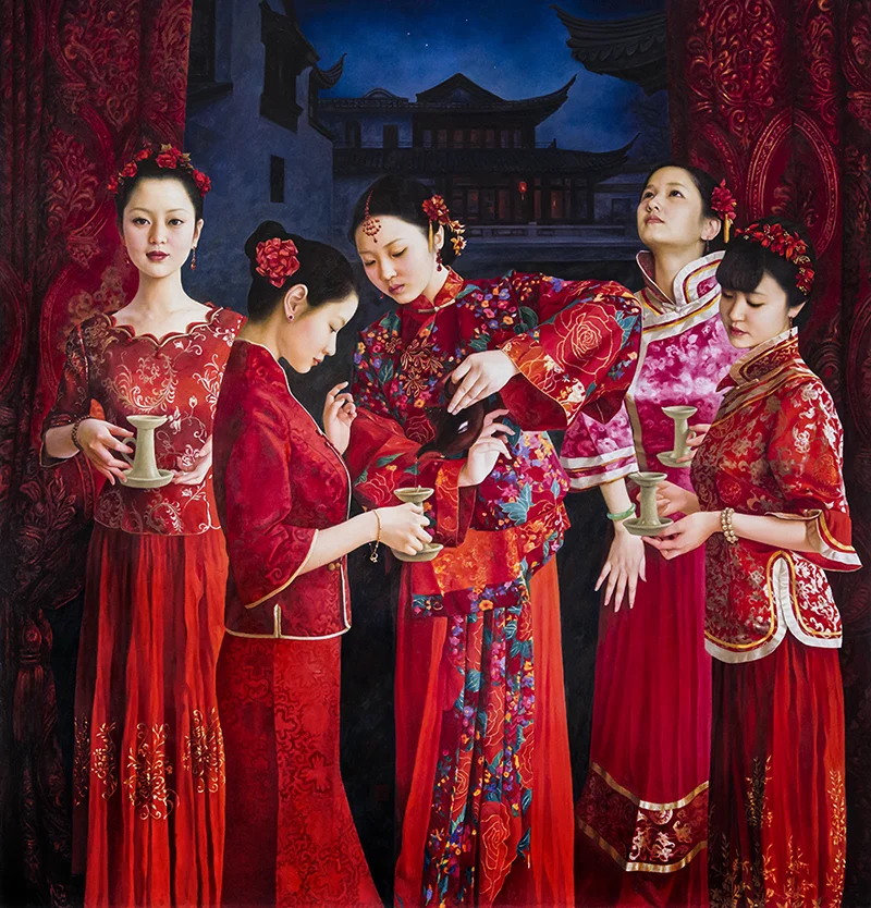 XUE YANQUN - ‘Five Brides’ , 145 x 138cm, Oil on Canvas