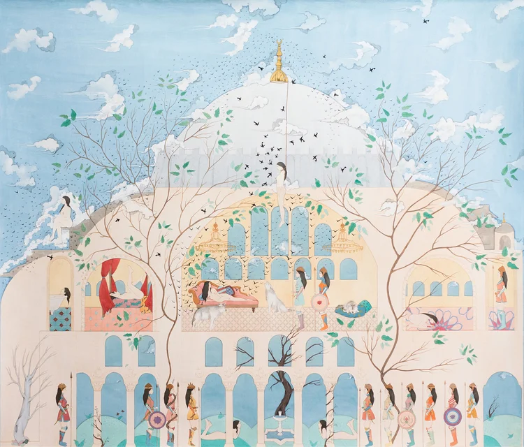 HIBA SCHAHNAZ , ‘The Guard’, Collage, gouache, tea, watercolour and gold leaf on wasli, 2014.