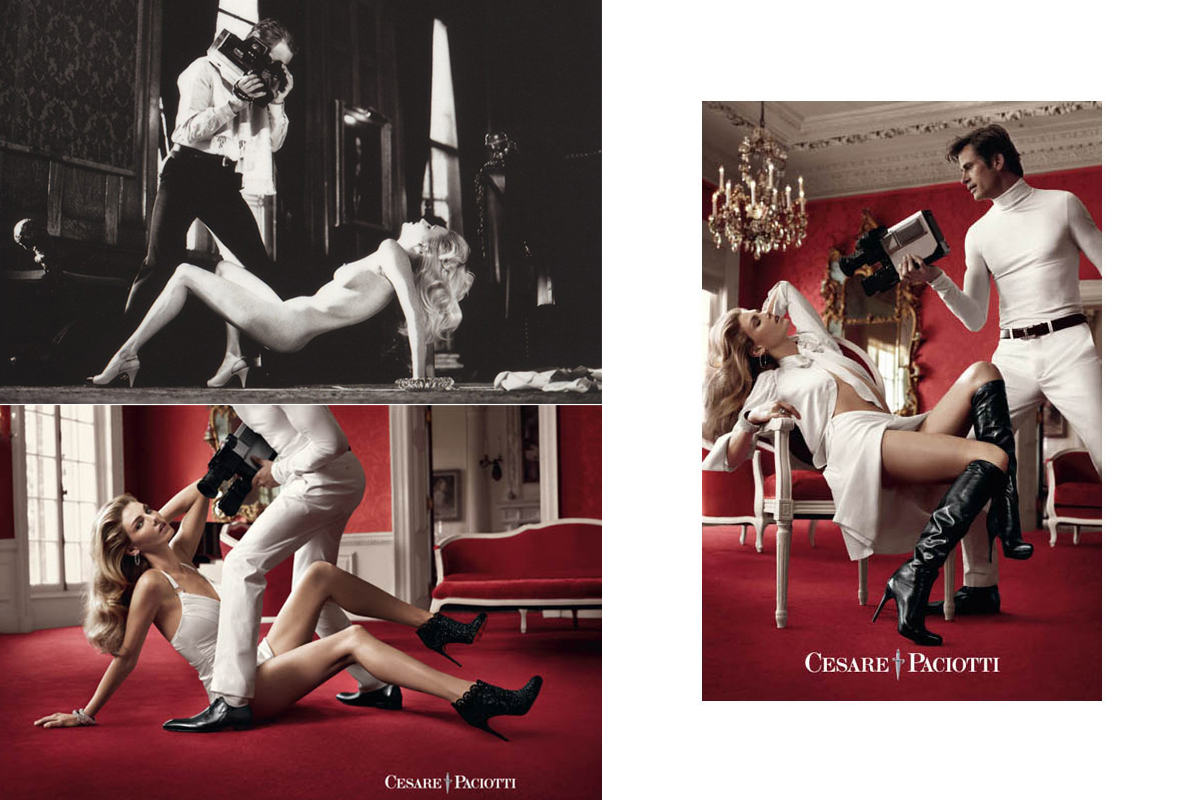 Top Left: ©Helmut Newton Foundation Other photos: ANGELA LINDHALL for CESATE PACIOTTI Fall 2011 Campaign, photographed by Sebastian Faena ©Cesare Paciotti