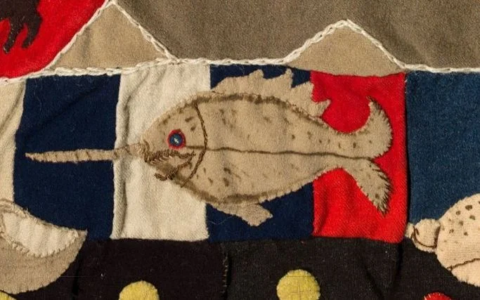 Reimagined swordfish , Patchwork hanging (detail), Ann West, 1820, England. Museum no. T.23-2007. © Victoria and Albert Museum, London