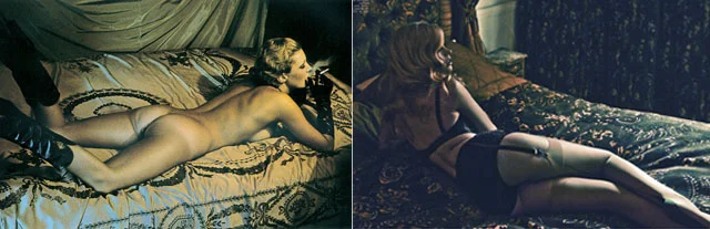 Left: © Helmut Newton Foundation Right: VALERIE VAN DER GRAAF for FLAUNT Magazine, photographed by GRANT THOMAS © Flaunt