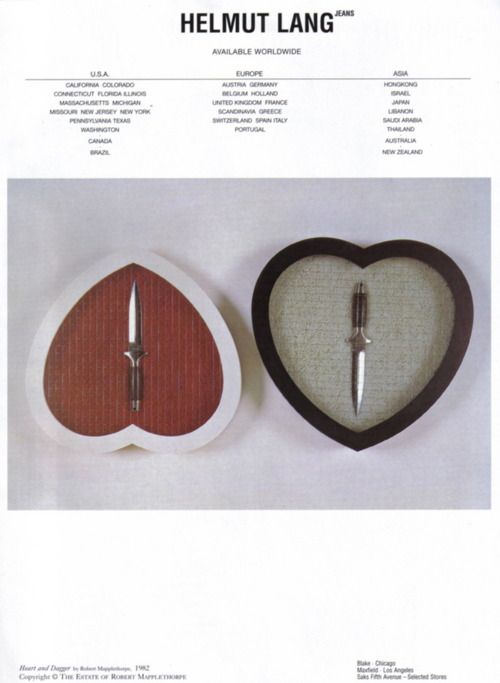 Heart and Dagger by Robert Mapplethorpe, 1982 in HELMUT LANG ad for SS97 © HELMUT LANG & ROBERT MAPPLETHOPRE ESTATE