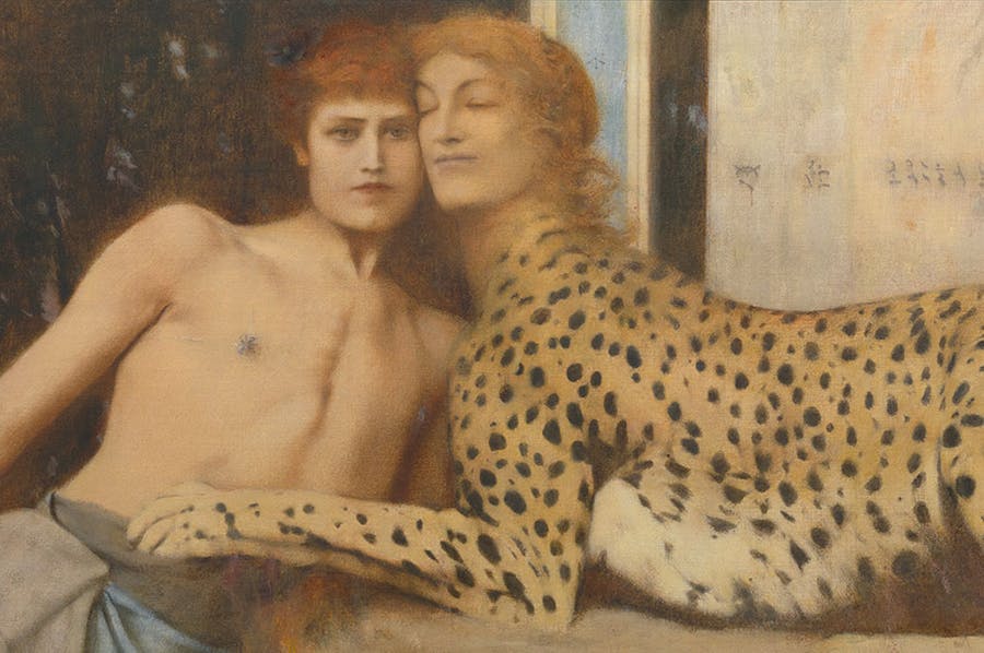Sir Lawrence Alma-Tadema influence the Belgian artist FERNARD KHNOPF, among many others. Artwork: FERNARD KHNOPF, Caresses (detail; 1896), Royal Museums of Fine Arts of Belgium, Brussels. Photo: J. Geleyns Art Photography via Apollo Magazine