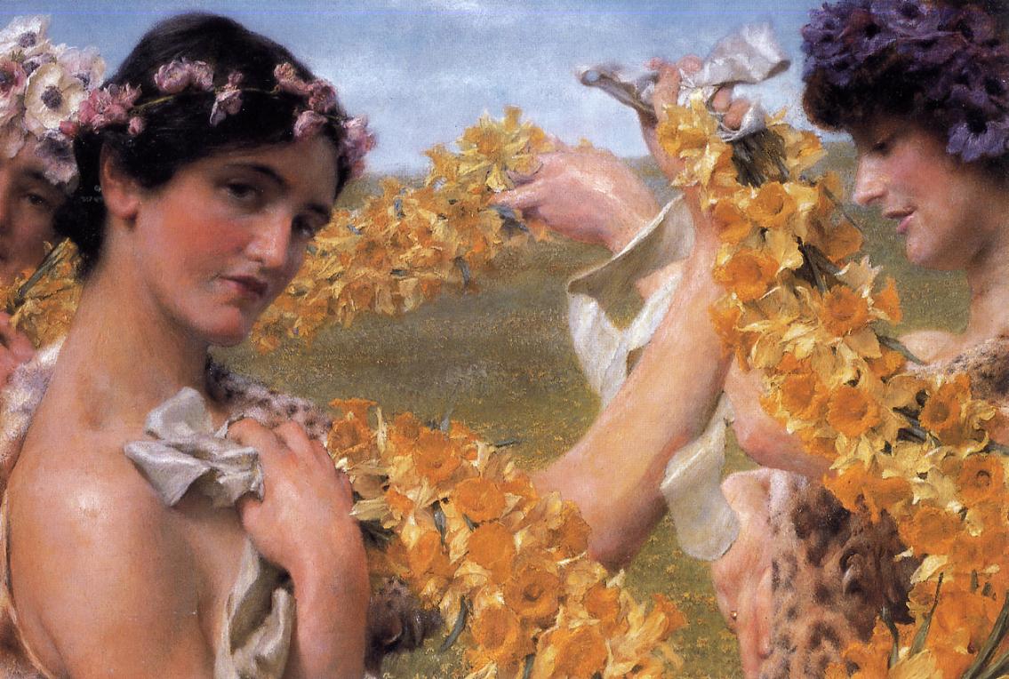 SIR LAWRENCE ALMA TADEMA — When Flowers Return , 1911.
