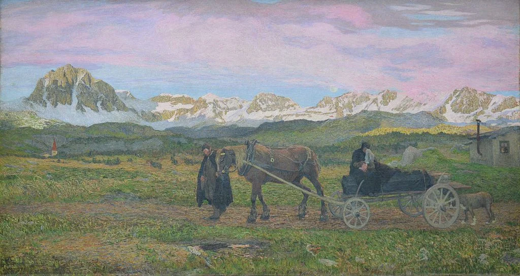 The first Biennale major Prize were given to Giovanni Segantini for his Return to Native Village. Giovanni Segantini (1858–1899) won Title: Returning Home, ( Ritorno al paese natio) Date: 1895 - Courtesy of Alte Nationalgalerie