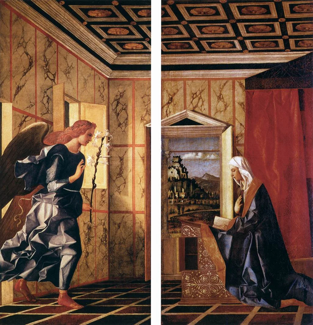 Angel of the Annunciation and Virgin Annunciate by GIOVANNI BELLINI , circa 1500 Gallerie dell'Accademia Collection