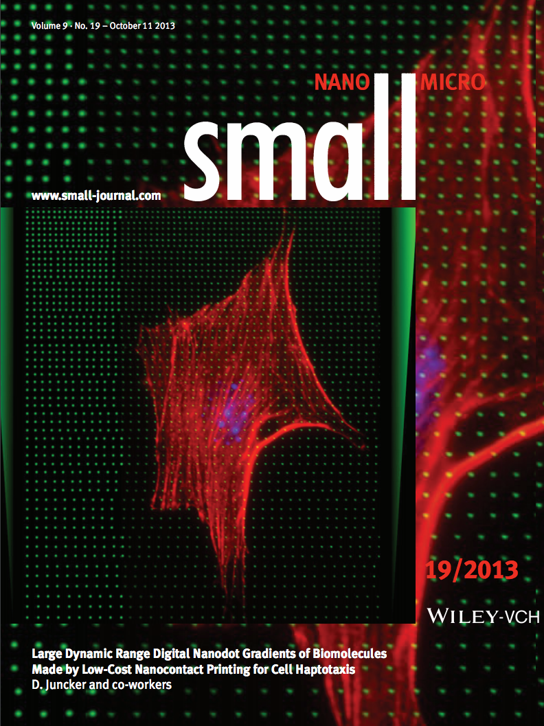  36.  Ricoult S.G., Pla-Roca M., Safavieh R., Lopez-Ayon G.M., Grütter P., Kennedy T.E., and Juncker D.,&nbsp;  Large Dynamic Range Digital Nanodot Gradients of Biomolecules Made by Low-Cost Nanocontact Printing for Cell Haptotaxis  ,&nbsp;Small,&nbs