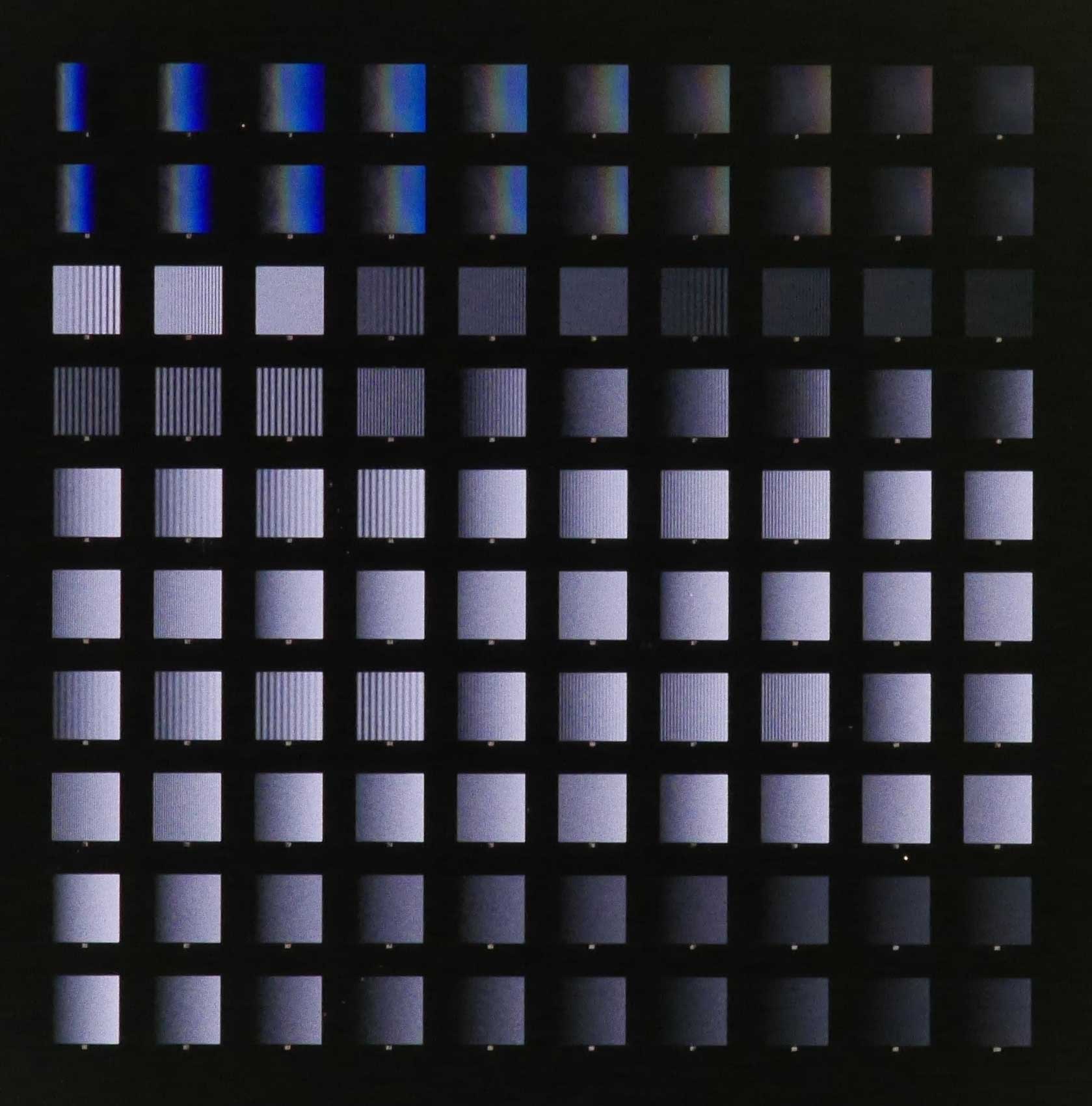  An array of 100 'digital nanodot gradients' for cell migration and axon guidance studies.&nbsp; 