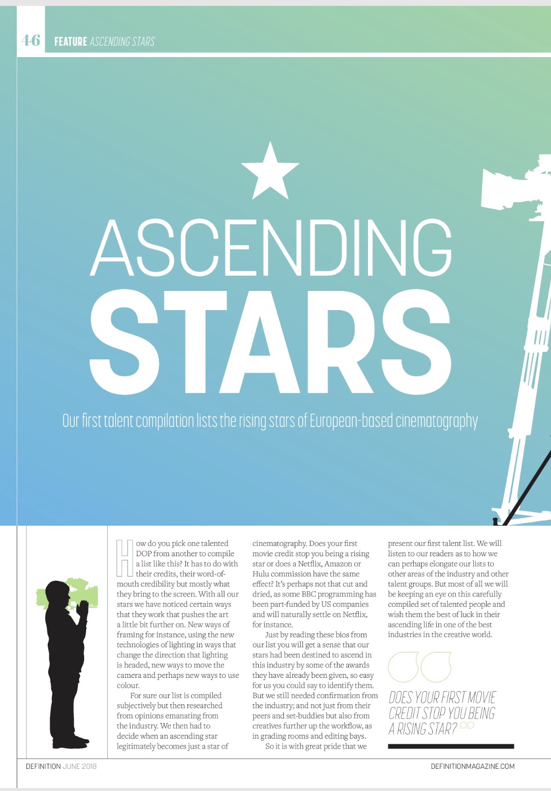 Definition Magazine Ascending Stars of Cinematography 2018