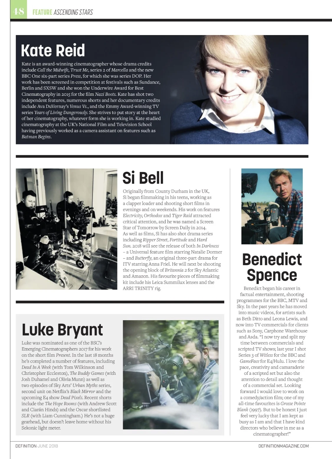 Definition Magazine Ascending Stars of Cinematography 2018
