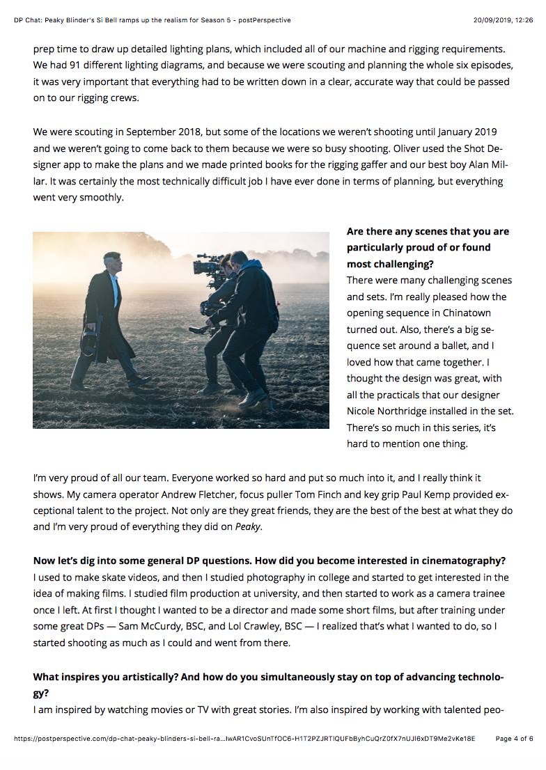 PostPerspective Peaky Blinder‘s 'Si Bell ramps up the realism for Season 5'