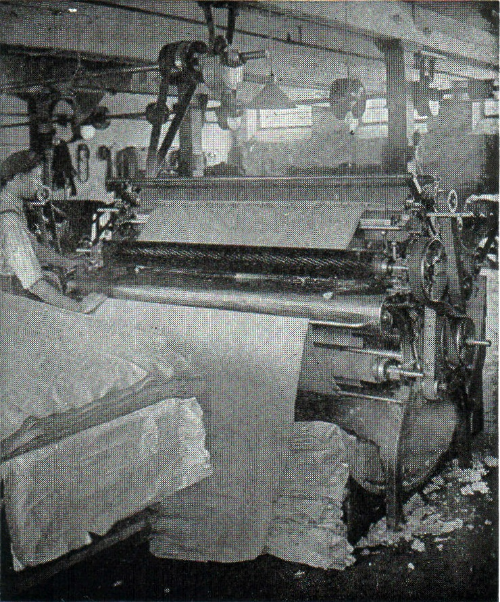 Shearing machine at vintage woolen mill.