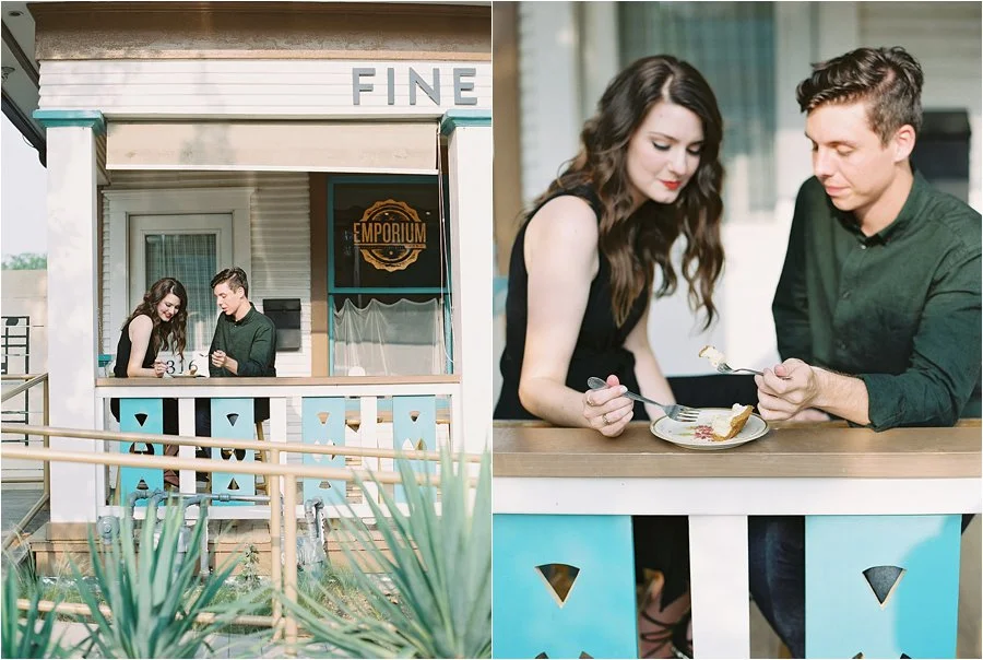 Coffee shop engagement photos by Dallas destination wedding photographer Tracy Enoch