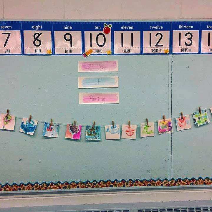 Grade Two's Painting nicely displayed at one of the many schools in HRM doing my art in mindfullness program. 