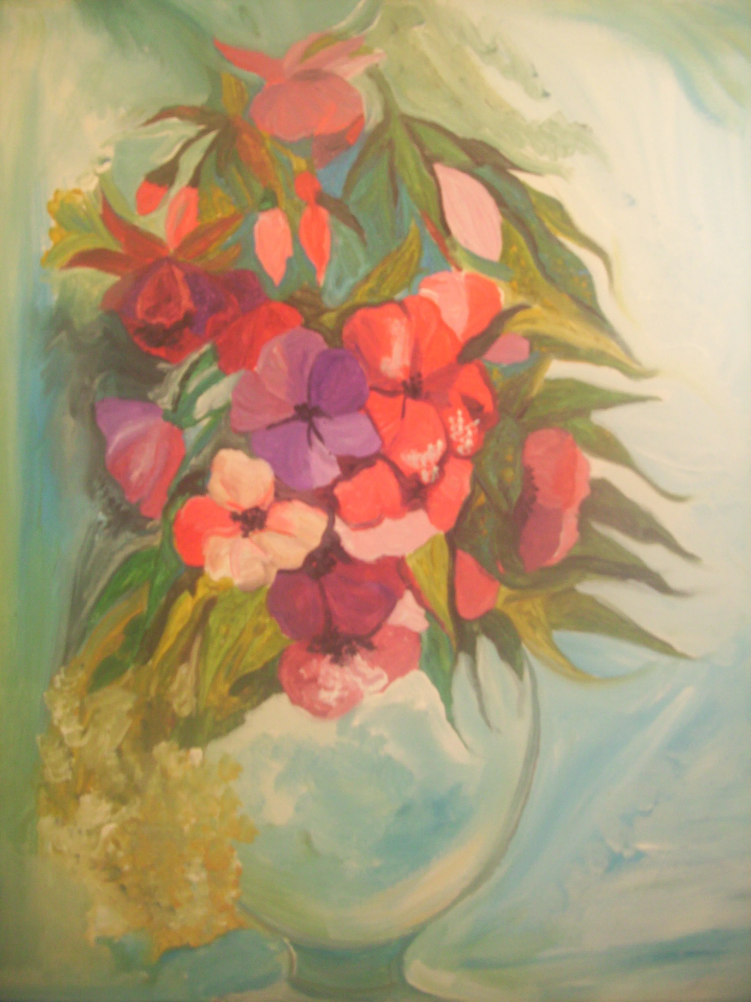 Flowers 2. 65x54cm. Oil on canvas. £250/$380/€338