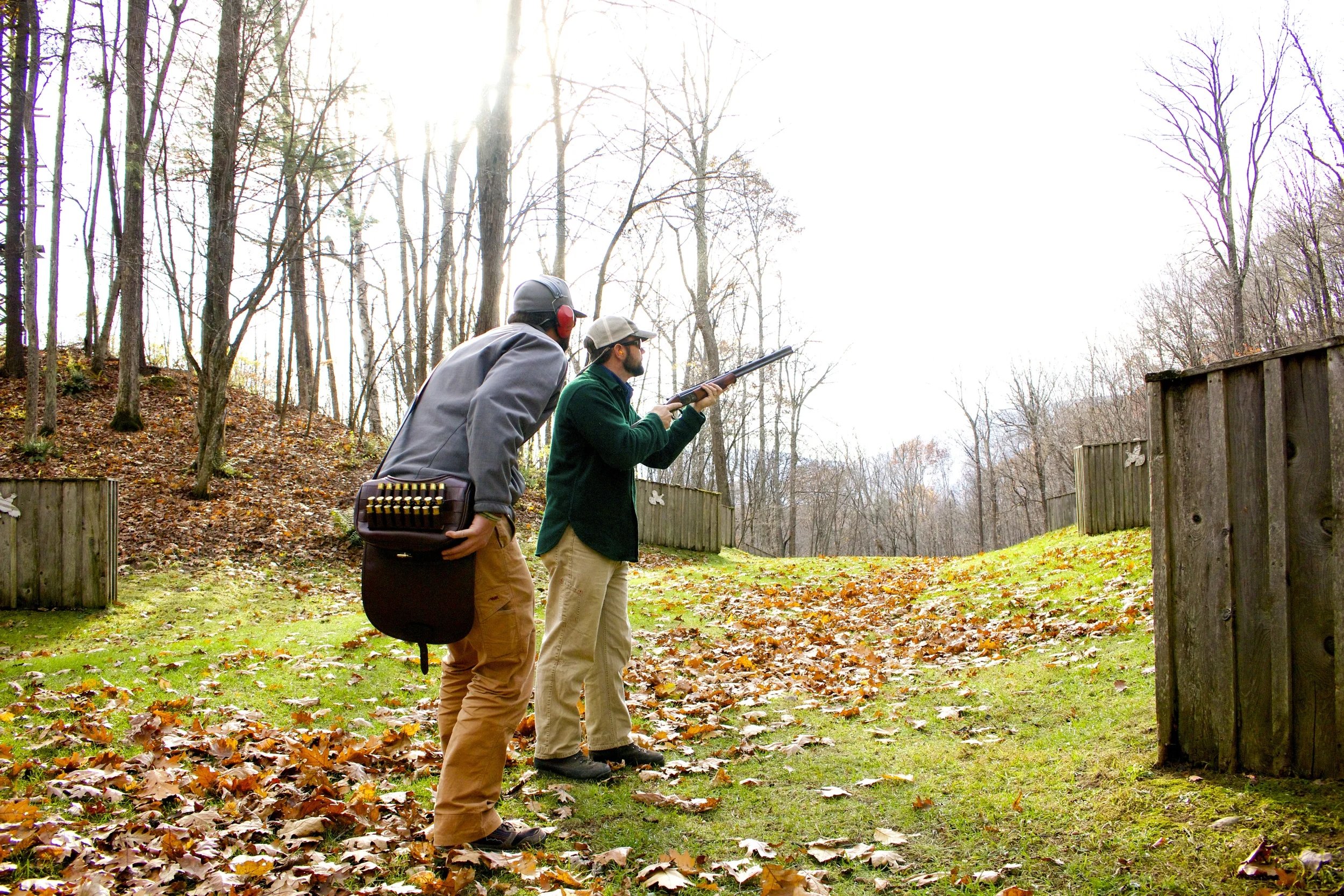 Pete Kutzer and Scott McEnaney from Orvis tackle the "Quail Walk" at the shooting school.
