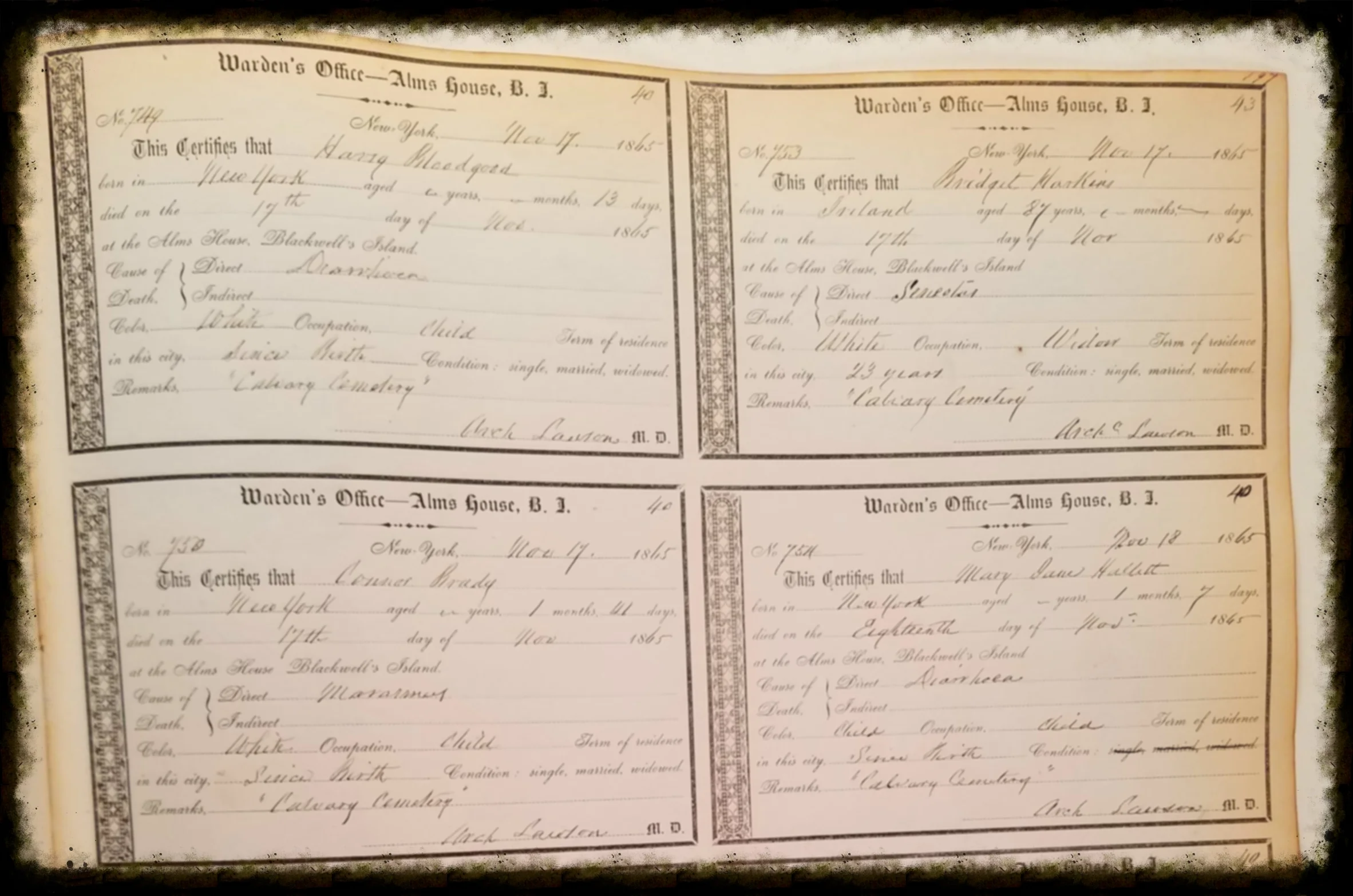 1864-1873 Certificates of Death 
