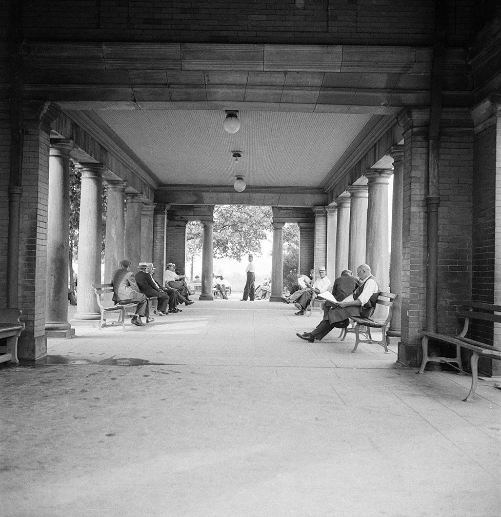 Interior of old Sunset Park pavilion. July 25, 1934 . NYC Municipal Archives.